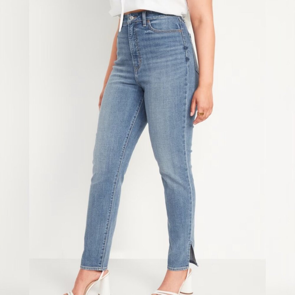 Old Navy High Rise OG Straight Womens 12 Petite Medium Wash Split Hem